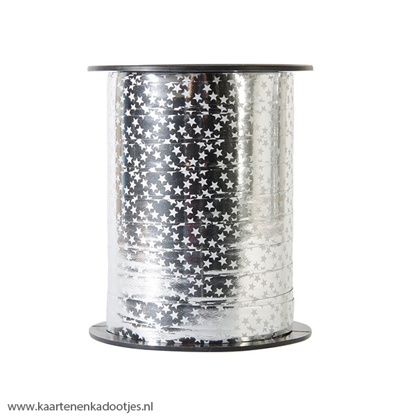 Krullint 10 mm metallic stars zilver/wit 3 meter