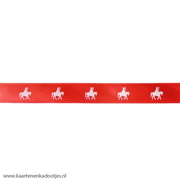 Satijnlint 16 mm paard van Sinterklaas rood/wit 3 meter