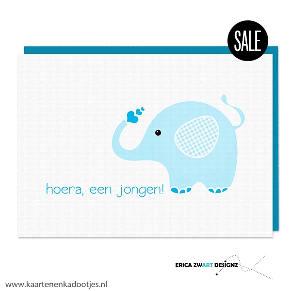 1/10x Dubbele kaart olifantje hoera een jongen
