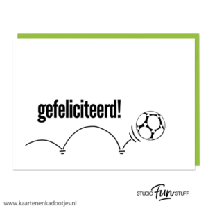 Kaart gefeliciteerd stuiterende voetbal wit/zwart