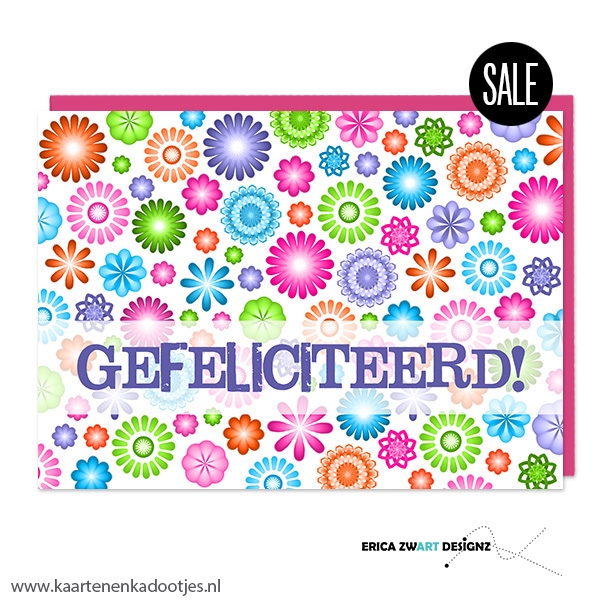 1/10x Dubbele kaart gefeliciteerd vrolijke bloemen