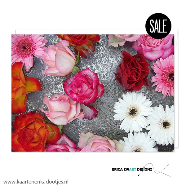 1/10x Dubbele kaart drijvende bloemen in zilveren schaal