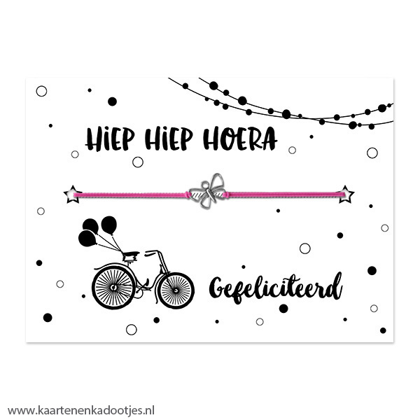 Armbandkaart hiep hiep hoera fiets - diverse combinaties