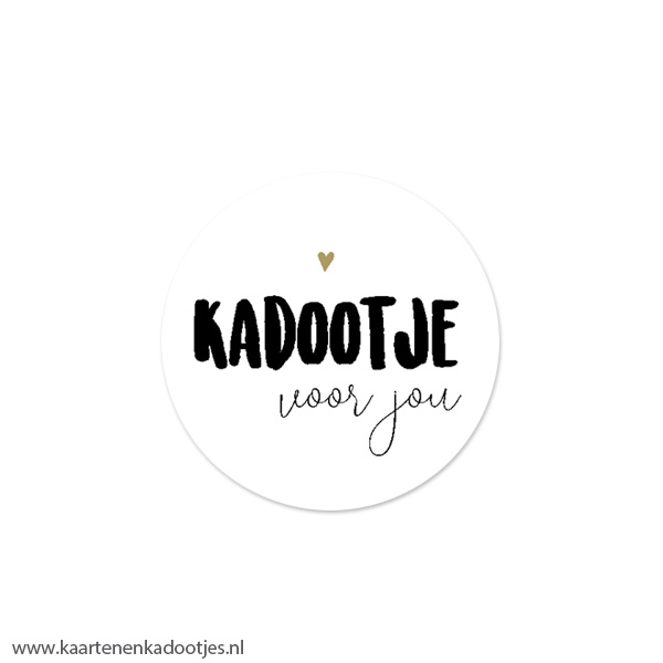 6 Stickers rond 40 mm kadootje voor jou wit/zwart/goudfolie