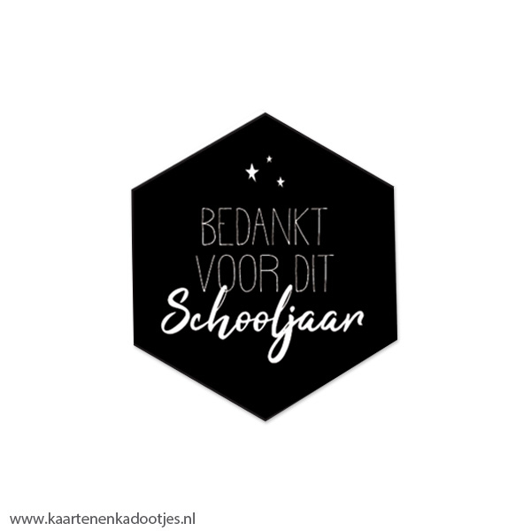 6 Stickers zeshoek 50 mm bedankt voor dit schooljaar zwart/wit