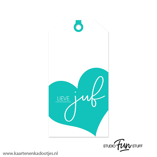 Kadolabel medium lieve juf hart - 7 kleuren