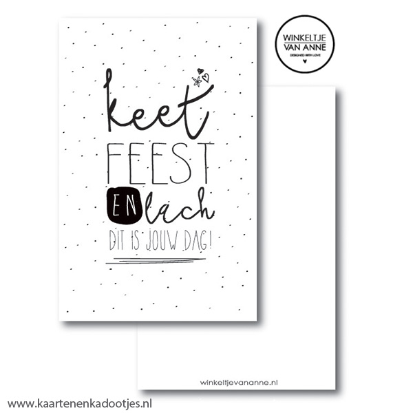 Minikaartje rechthoek 55 x 90 mm keet feest en lach dit is jouw dag
