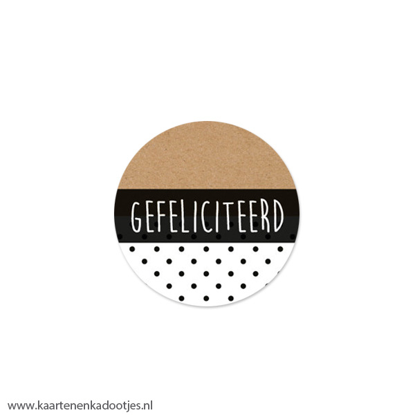 7 Stickers rond 35 mm gefeliciteerd stipjes zwart/wit/kraft