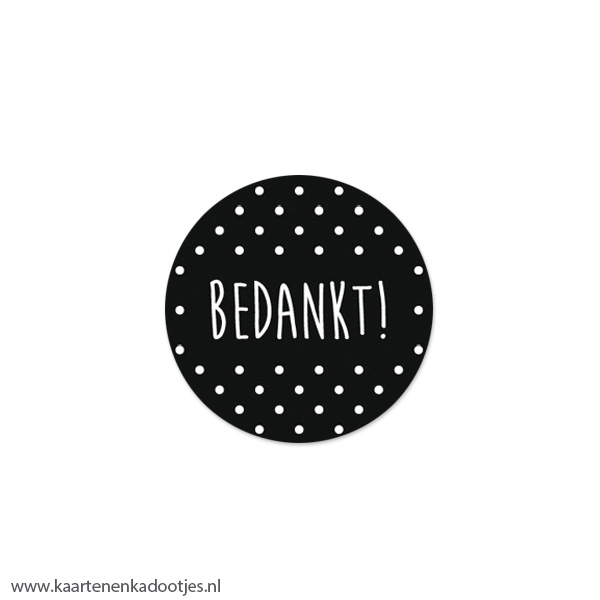 7 Stickers rond 35 mm bedankt stipjes zwart/wit