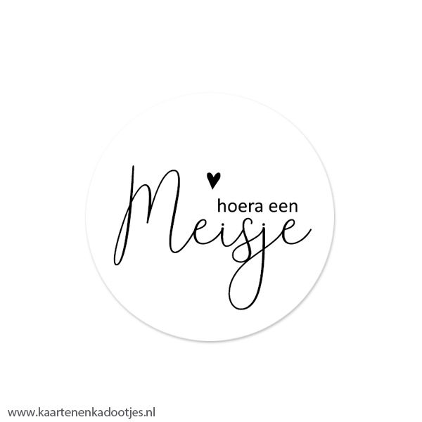 5 Stickers rond 50 mm hoera een meisje wit/zwart