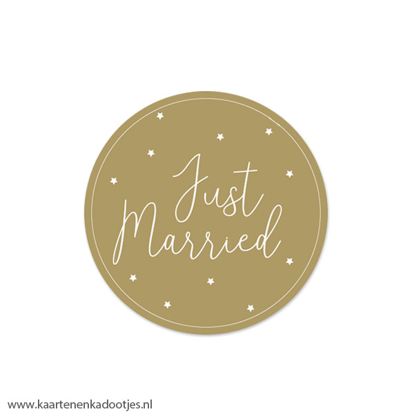 5 Stickers rond 50 mm just married goudfolie/wit