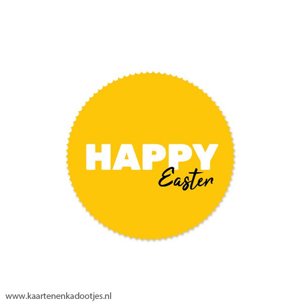 6 Stickers rond 45 mm happy Easter geel/wit/zwart