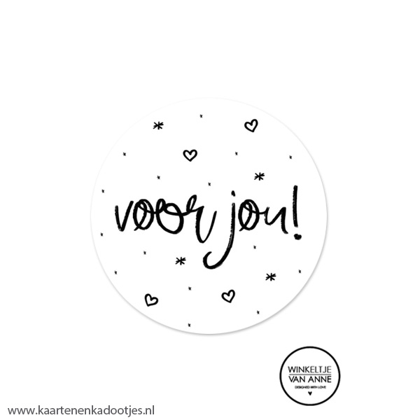5 Stickers rond 45 mm voor jou wit/zwart