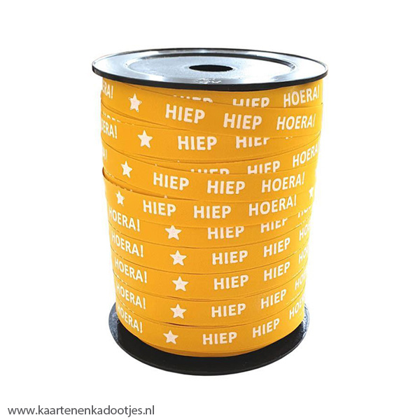 Krullint 10 mm hiep hiep hoera geel/wit 3 meter