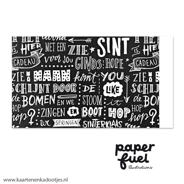 Kadozakje medium 12x19 cm Sint handlettering zwart/wit Paperfuel