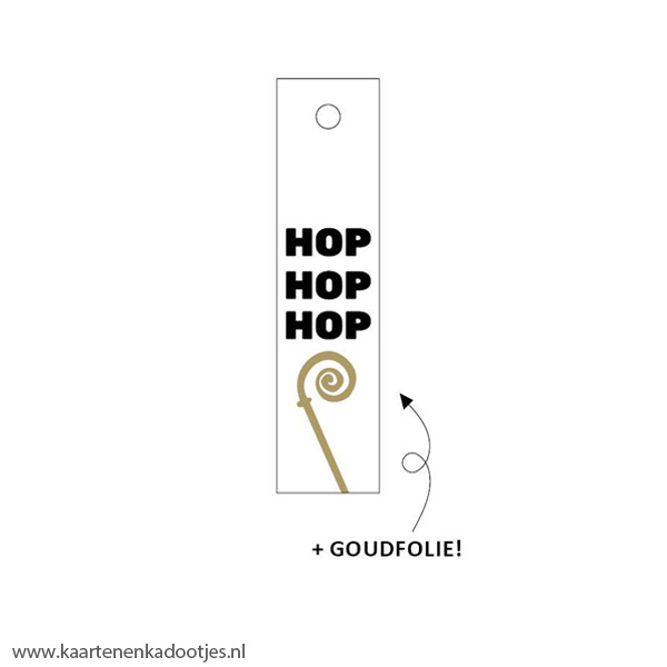 Kadolabel rechthoek 2x8 cm hop hop hop goudfolie