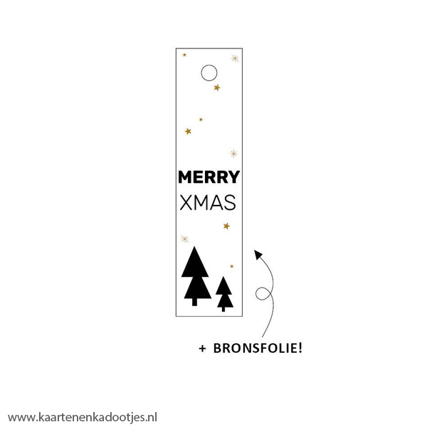 Kadolabel rechthoek 2x8 cm Merry Xmas bronsfolie