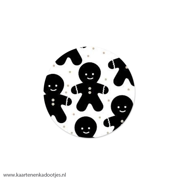 6 Stickers rond 40 mm gingerbread wit/zwart/goudfolie