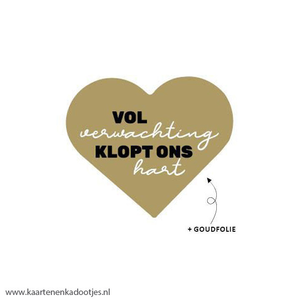 4 Stickers hart 65x55 mm vol verwachting klopt ons hart goudfolie