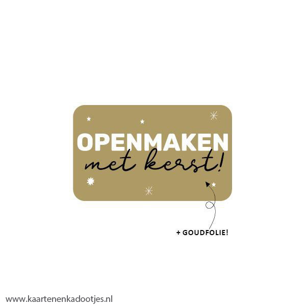 6 Stickers rechthoek 58x35 mm openmaken met Kerst goudfolie/zwart/wit