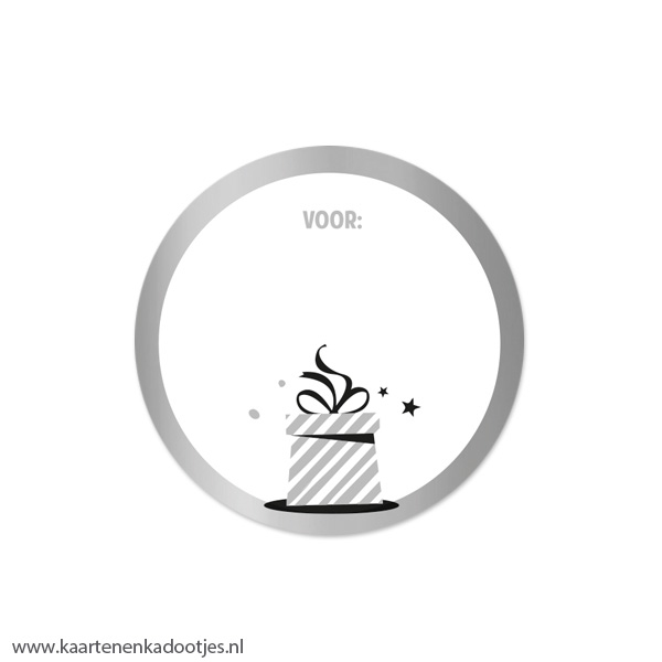 5 Stickers rond 50 mm kadootje zilverfolie mat