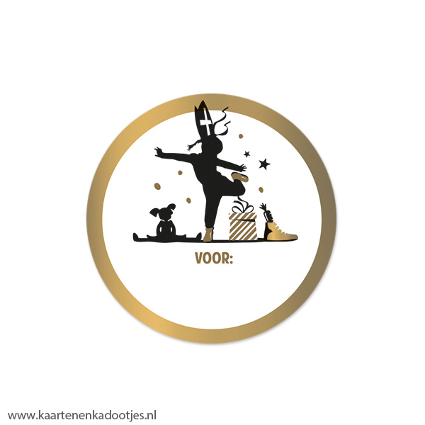5 Stickers rond 50 mm meisje met mijter goudfolie mat