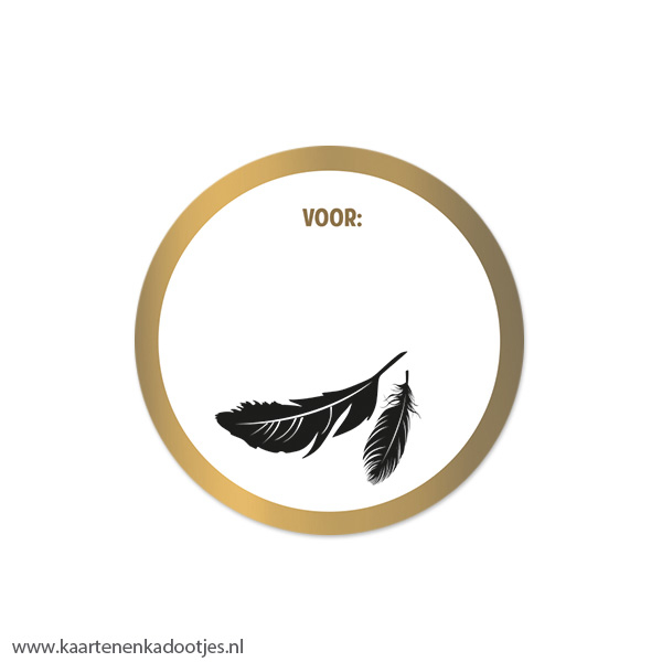 5 Stickers rond 50 mm veren goudfolie mat
