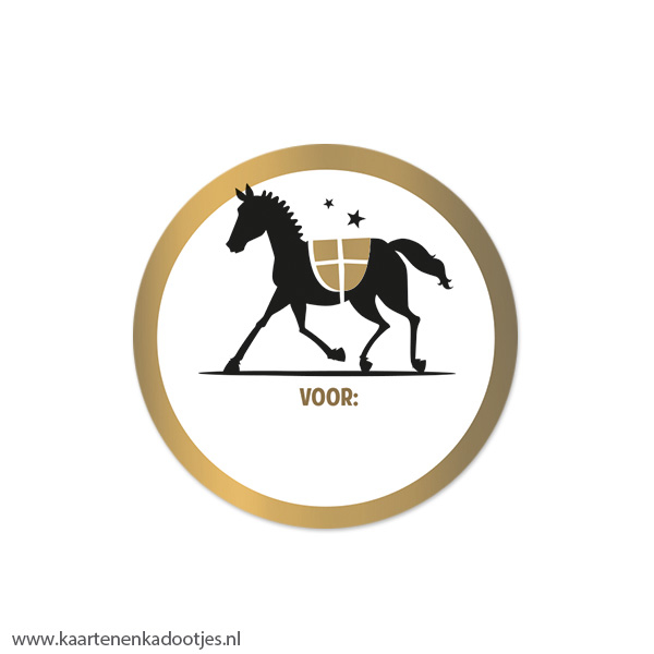 5 Stickers rond 50 mm paard van Sinterklaas goudfolie mat