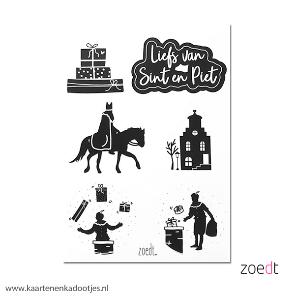 Stickervel A6 Sint 15 stickers zwart/wit - Afbeelding 3