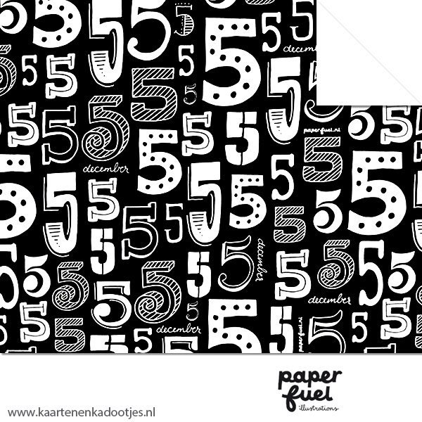 Kadopapier 5 december zwart/wit Paperfuel