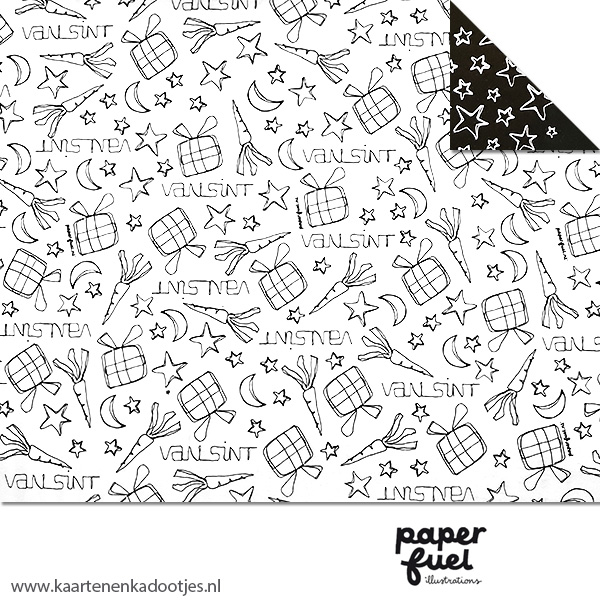 Kadopapier Sint doodles wit/zwart Paperfuel dubbelzijdig