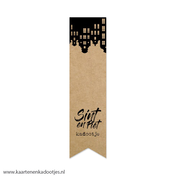 5 Stickers vaan 35x135 mm Sint en Piet kadootje kraft/zwart
