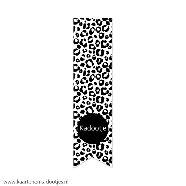 5 Stickers vaan 35x35 mm kadootje luipaard wit/zwart