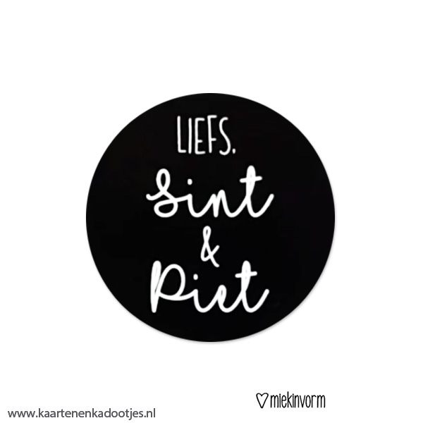 5 Stickers rond 50 mm liefs Sint & Piet zwart/wit