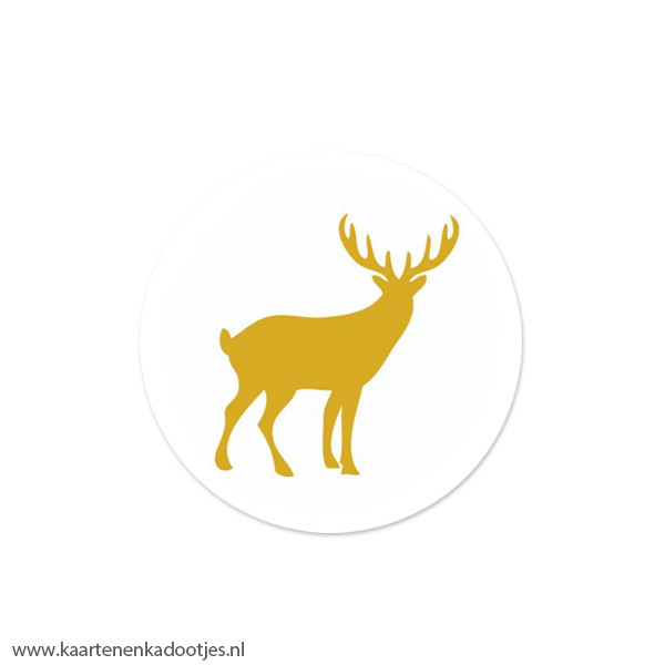 5 Stickers rond 47 mm rendier wit/goudfolie