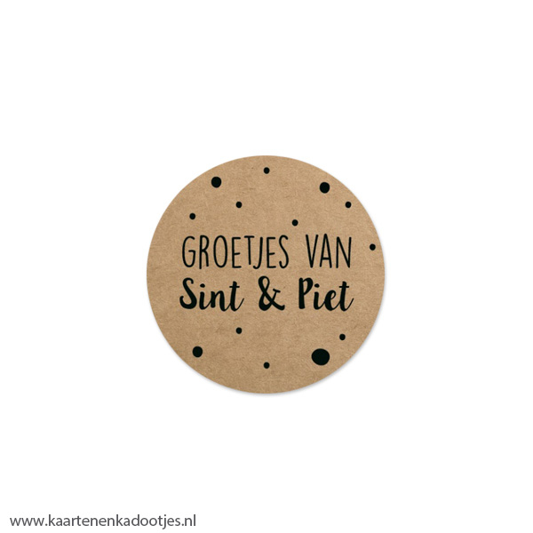 7 Stickers rond 35 mm groetjes van Sint & Piet kraft/zwart