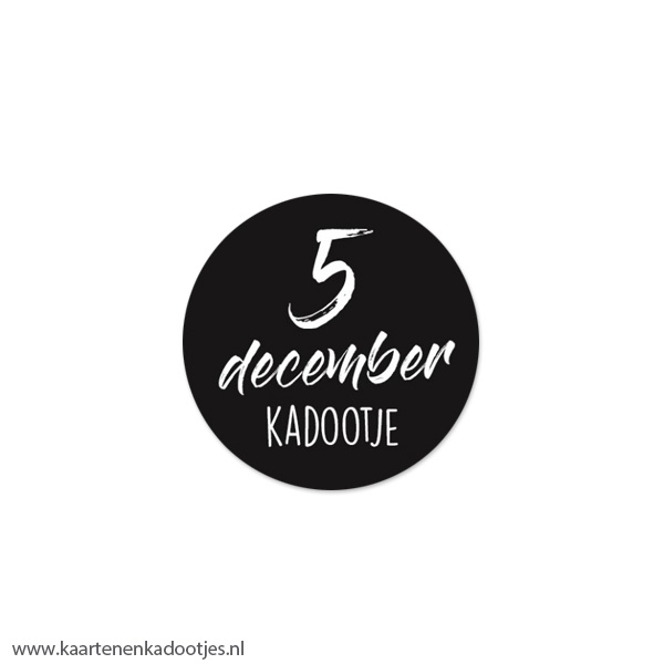 7 Stickers rond 35 mm 5 december kadootje zwart/wit