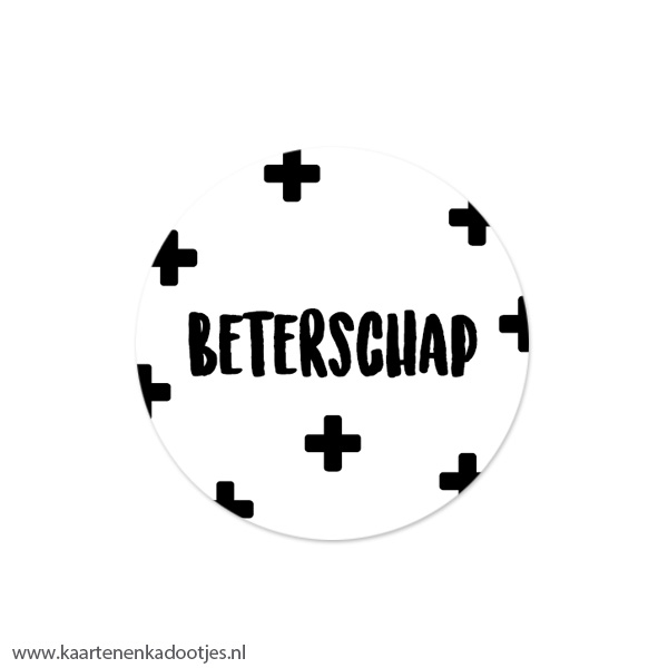 5 Stickers rond 50 mm beterschap wit/zwart