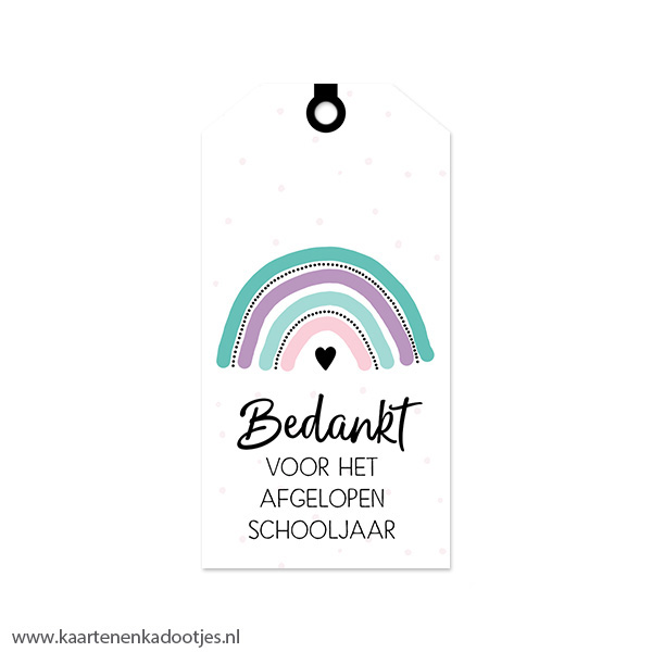 Kadolabel medium bedankt schooljaar regenboog paars/mint