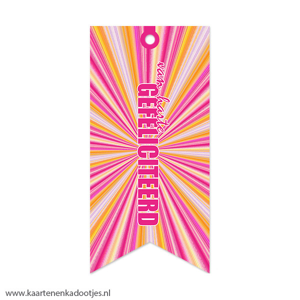 Kadolabel medium vaan gefeliciteerd starburst pink