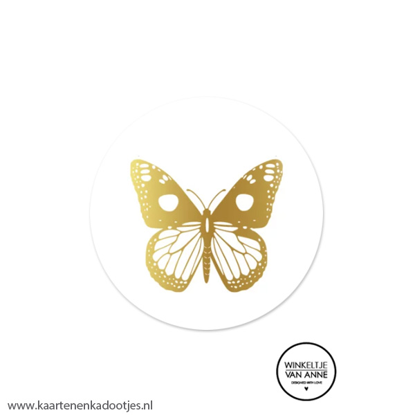 maag voeden breed 5 Stickers rond 45 mm vlinder - goudfolie - Kaarten en Kadootjes