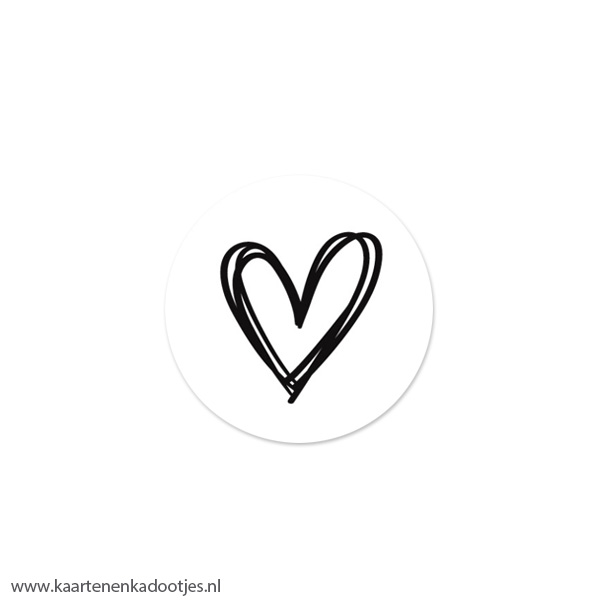 7 Stickers rond 35 mm getekend hart zwart op wit en Kadootjes