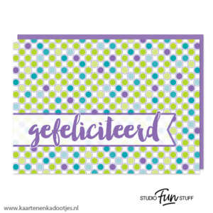 Kaart gefeliciteerd stippels paars-lime