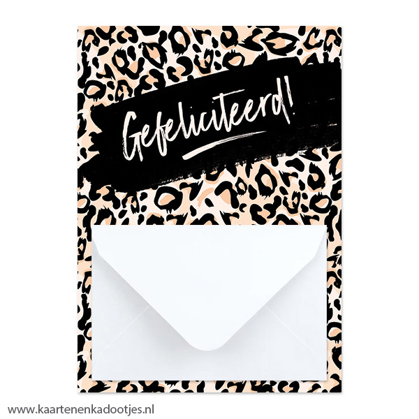 Geldkaart gefeliciteerd luipaard zalm - diverse envelopkleuren - Afbeelding 3