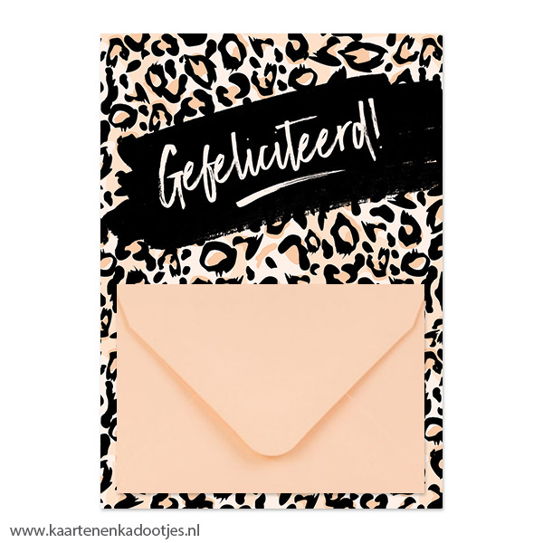 Geldkaart gefeliciteerd luipaard zalm - diverse envelopkleuren