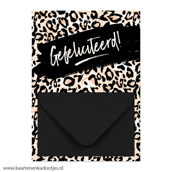 Geldkaart gefeliciteerd luipaard zalm - diverse envelopkleuren - Afbeelding 2