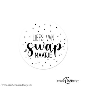 6 Stickers rond 45 mm liefs van je swapmaatje stipjes wit/zwart