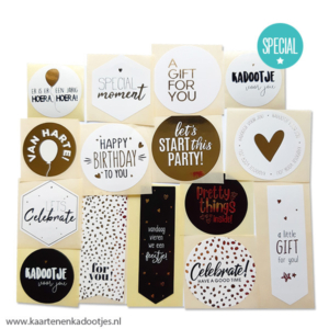 15 Stickers celebrate zwart/wit/goudfolie assorti