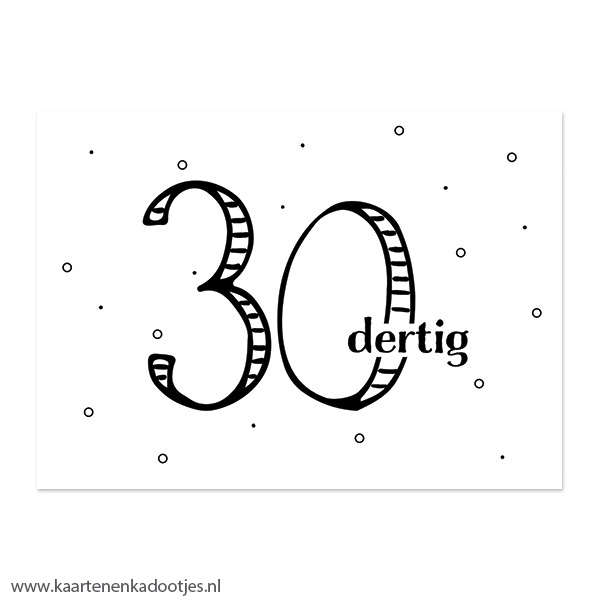 Kaart 30 dertig wit/zwart