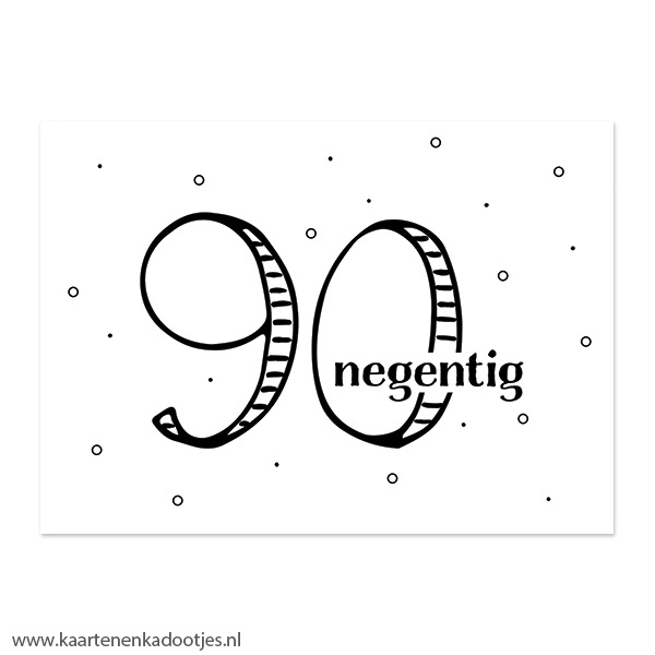 Kaart 90 negentig wit/zwart